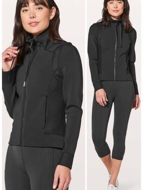 Lululemon Hot Mesh Jacket Size 10 Black Full Zip Pockets Athleisure Activewear